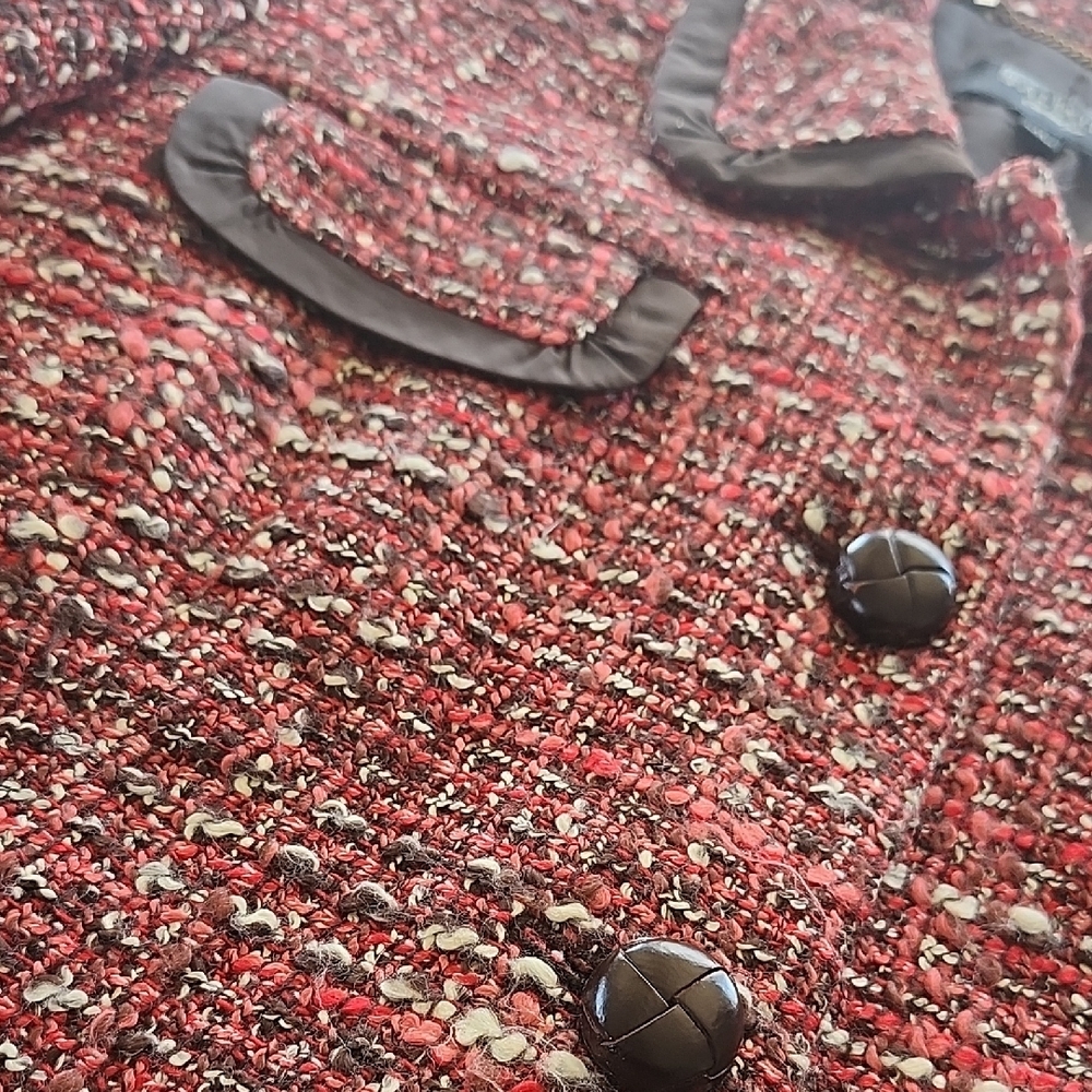 Talbots Red and Black Wool Blend Tweed Jacket 12 - Picture 8 of 9